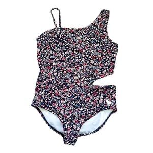 Abercrombie Kids One Piece Floral Swim Suit Blue Black Pink Size 5-6 Like New
